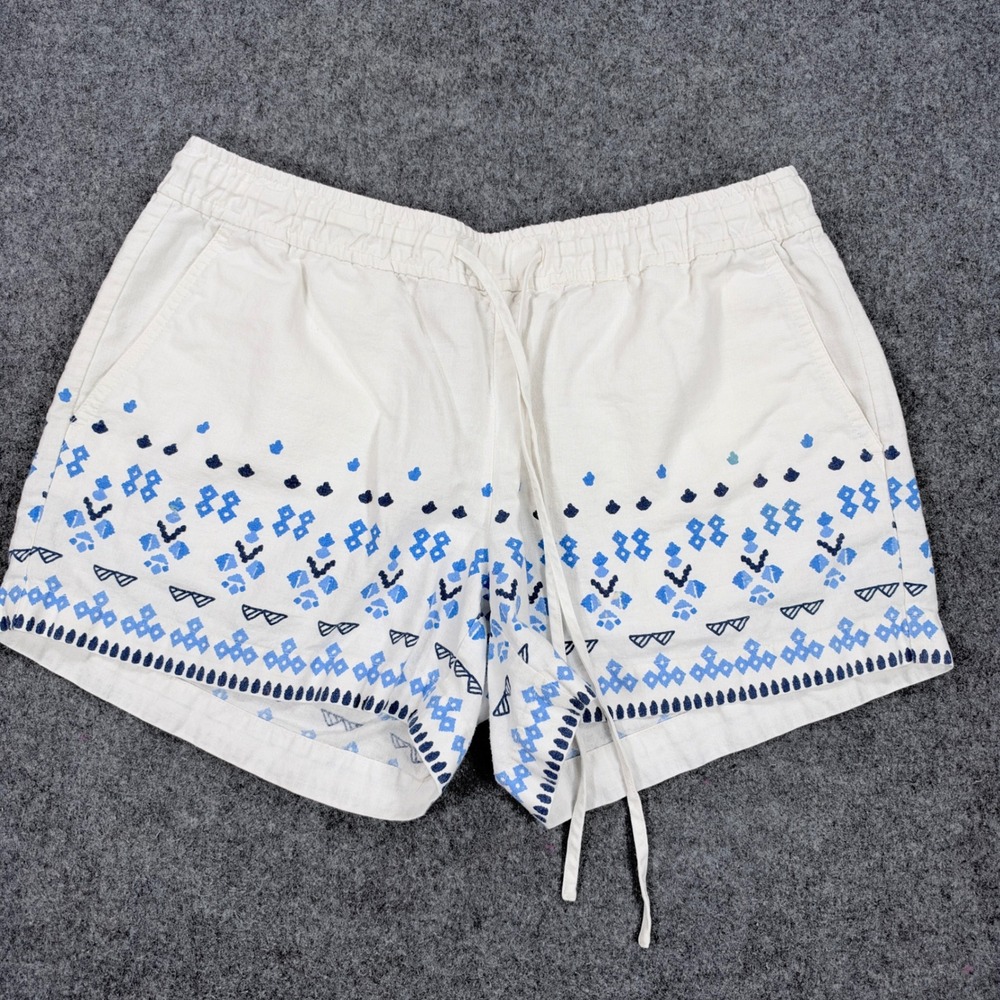 Vineyard Vines Womens White Blue Embroidered Linen Blend Pull On Shorts XS